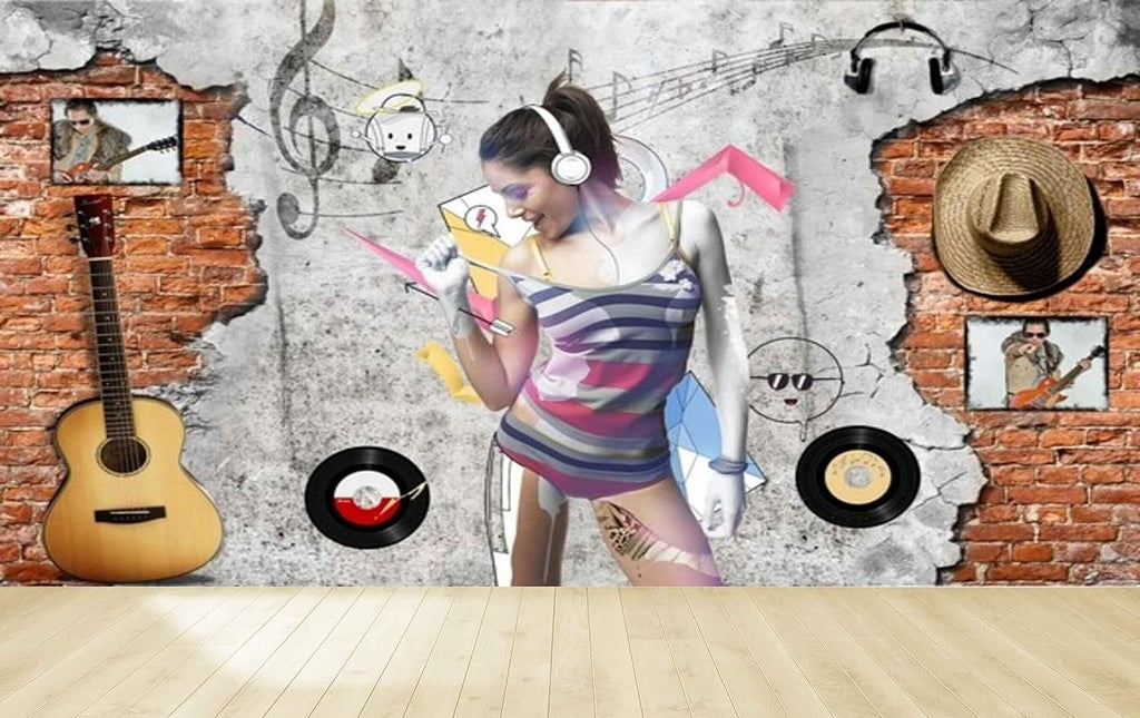 MWZ3606 Singing Girl Musical Instruments HD 3D Wallpaper for Gym Fitness[14 ft x 13 ft] / [427 cm x 396 cm]