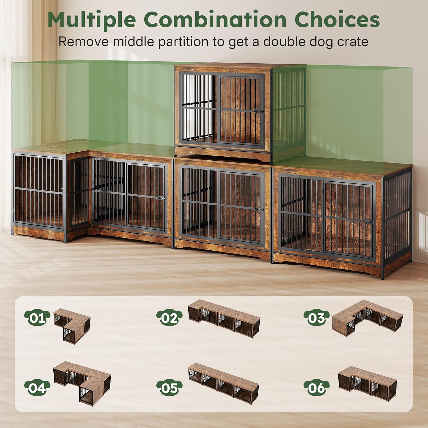 Yafylly 42 in Dog Crate, XL Dog Crate Furniture with 3 Doors, Wooden Dog Furniture Crate for Medium Dogs Large Breed, Heavy Duty Dogs Kennel End Table, Multiple Units Can be Combined or Stacked