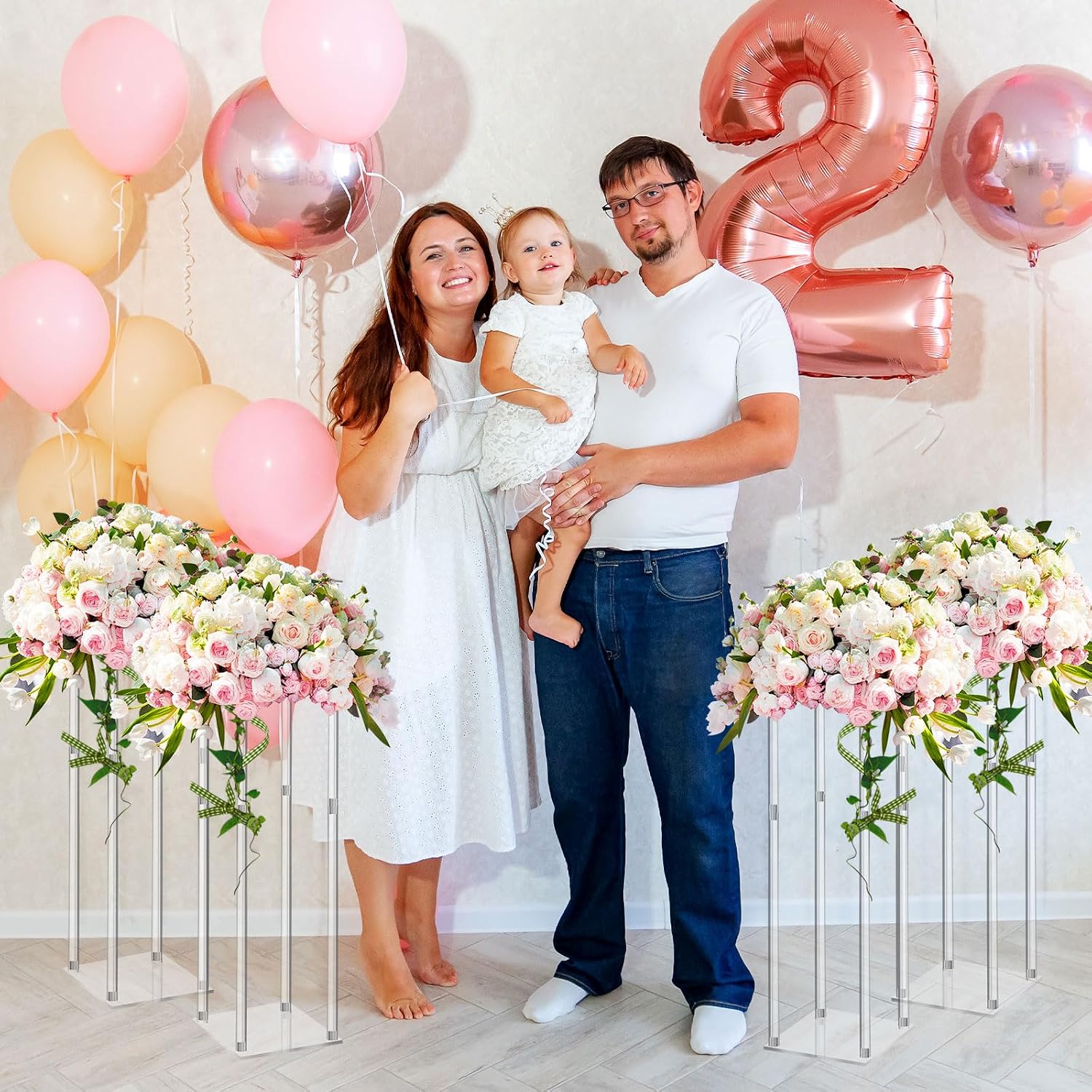 Geetery 12 Pieces Tall Acrylic Vase Wedding Centerpieces Clear Flower Stand Column Geometric Floral Vase Elegant Display Holder for Birthday Party Wedding Table Decorations (20 Inch)