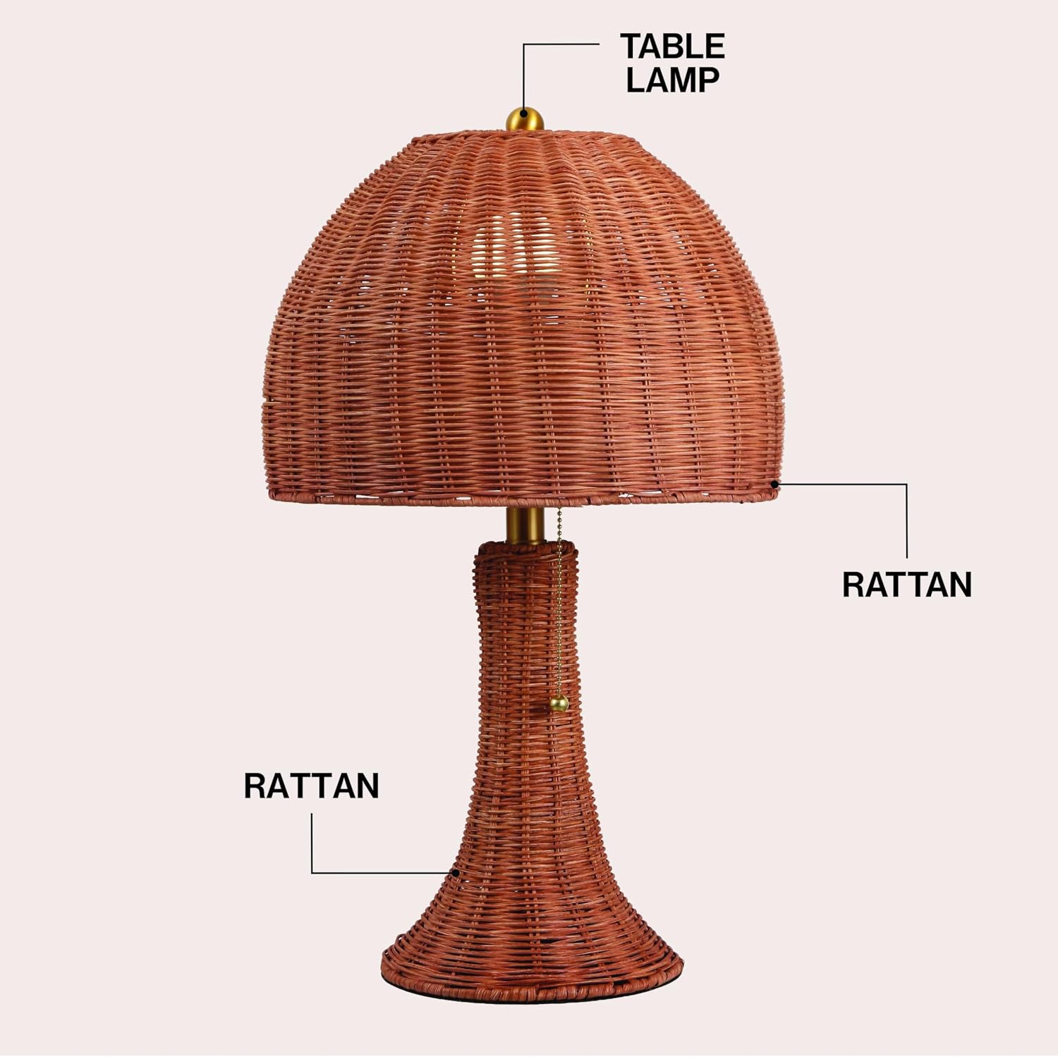 JONATHAN Y 22' Dark Brown Woven Rattan Mushroom Table Lamp Bohemian Coastal Bedside Lamp for Living Room Bedroom with Rattan Dome Shade LED Bulb Included JYL4011C