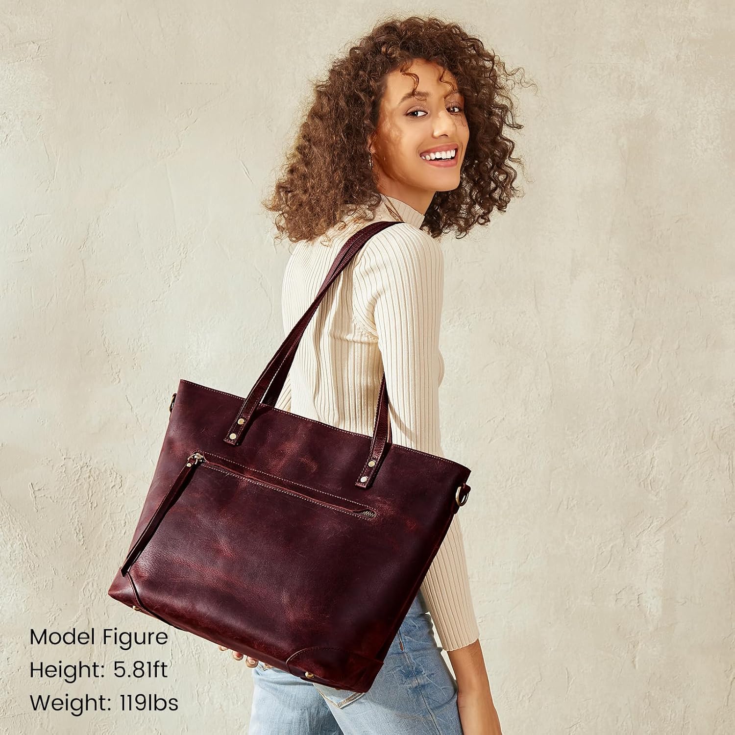 S-ZONE Vintage Genuine Leather Shoulder Bag Work Totes for Women Purse Handbag with Back Zipper Pocket Large