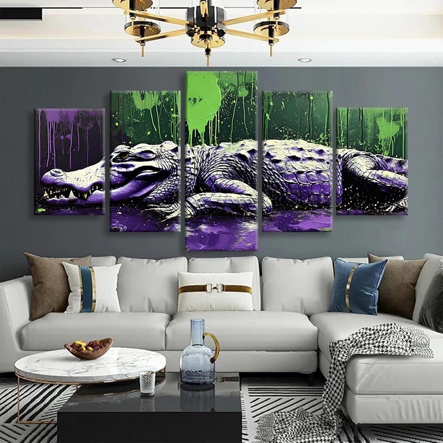 Crocodile Diamond Art 5 Piece Diamond Painting Animal 5D DIY Full Square Drill Dimond Art Paintings Crystal Crafts for Adults Gem Painting for Home Decor, Large Artwork for Wall 60 x 120 Inch,Model426