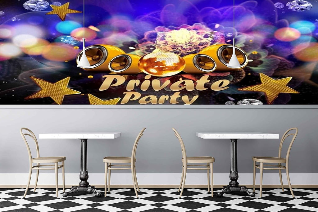 MWZ3497 Private Party Music Golden Stars HD 3D Wallpaper for Disco Club Karaoke[15 ft x 14 ft] / [457 cm x 427 cm]