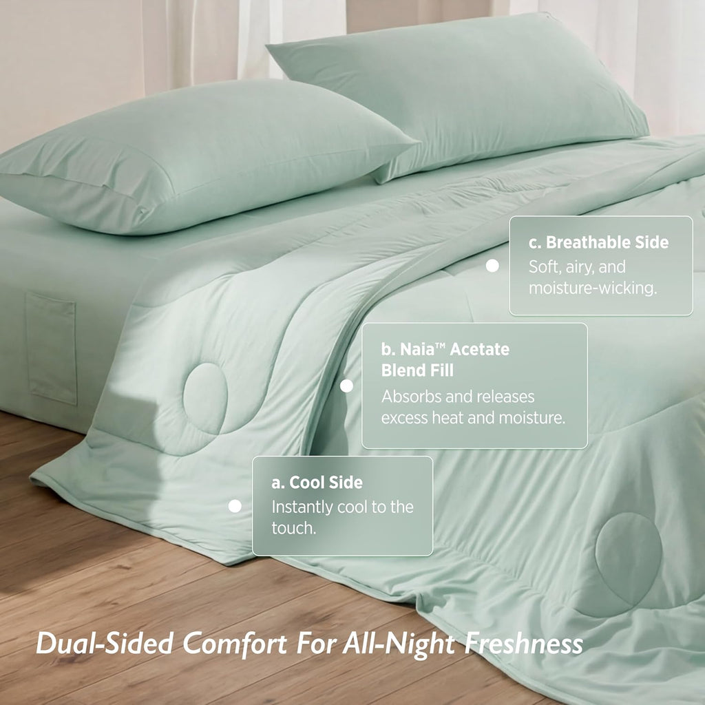 Breescape Cooling Comforter Blanket - BlendTek Q-Max>0.46 Tech, Cooling Blanket for Hot Sleepers & Night Sweats Relief, Breathable Lightweight Summer Bedding, Queen 96x96 Inches, Mint Green