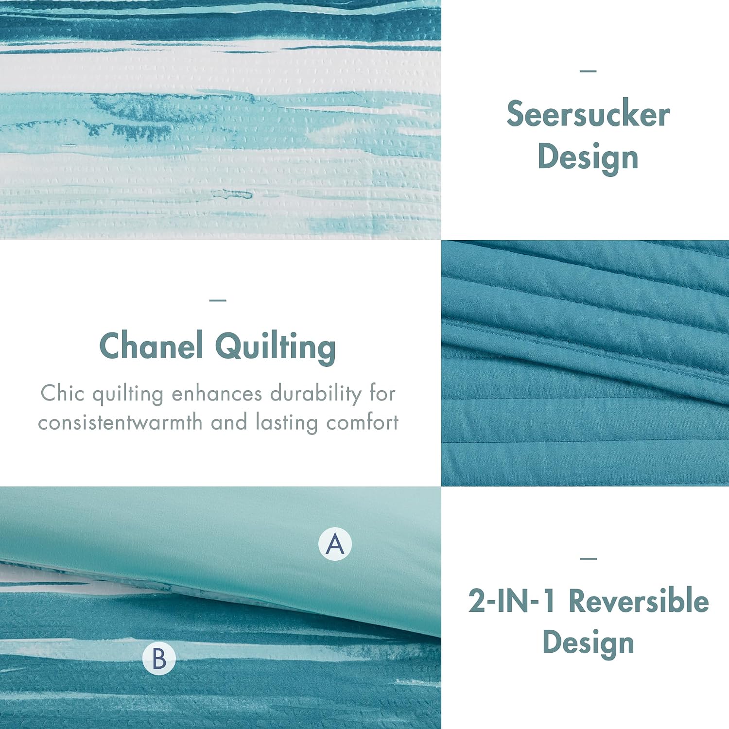 Madison Park Marina Comforter Quilt Combo Set - Modern Luxury Design, All Season Down Alternative Bedding, Matching Shams, Decorative Pillows, King/Cal King(104'x92'), Aqua 8 Piece