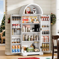 65''H Kitchen Storage Cabinet Pantry with 4 Large Storage Compartment & 10 Door Shelves, Free Standing Pantry Cabinet with Barn Doors Tall Kitchen Cabinet for Dining Room, Living Room, White