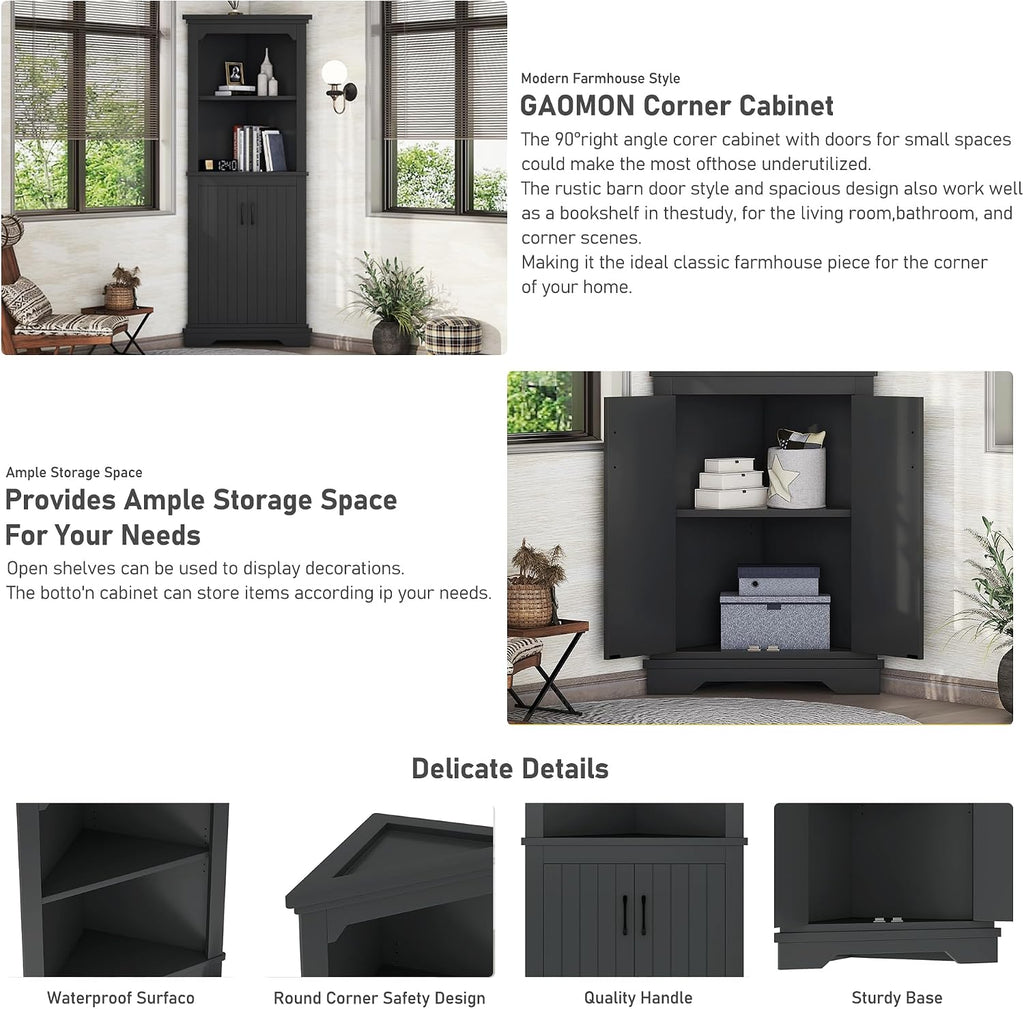 Bellemave Triangle Corner Storage Cabinet, 69.4'' H Tall Bathroom/Kitchen Cabinet with Doors & Shelves, Space-Saving Furniture for Small Spaces (Black)
