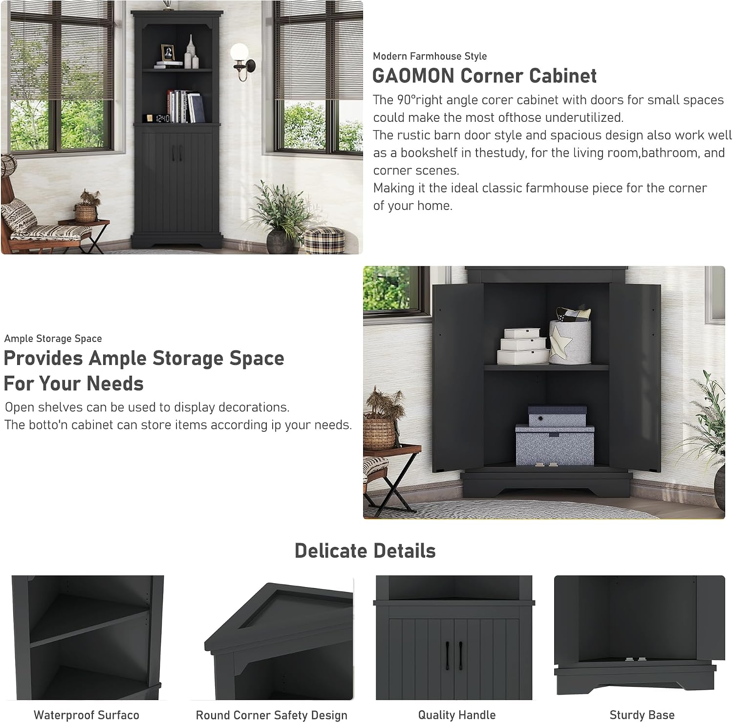 Bellemave Triangle Corner Storage Cabinet, 69.4'' H Tall Bathroom/Kitchen Cabinet with Doors & Shelves, Space-Saving Furniture for Small Spaces (Black)