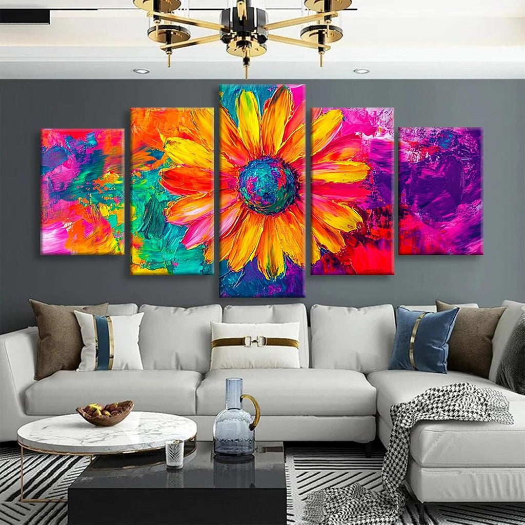 Color Diamond Art 5 Piece Diamond Painting Daisy 5D DIY Full Square Drill Dimond Art Paintings Rhinestones Crafts for Adults Gem Painting for Home Decor, Large Artwork for Wall 36 x 70 Inch, Model42