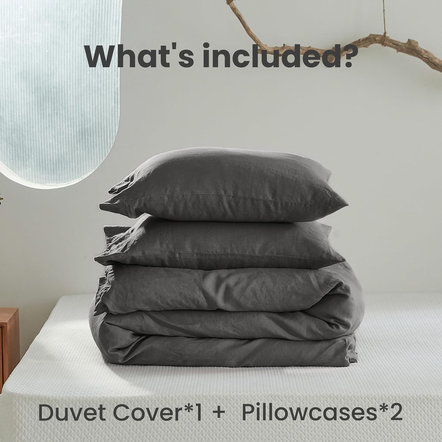 Simple&Opulence 100% Linen Duvet Cover Set 3pcs with Coconut Button Closure Natural French Washed Flax Solid Color Soft Breathable Farmhouse Bedding - Dark Grey, Queen Size