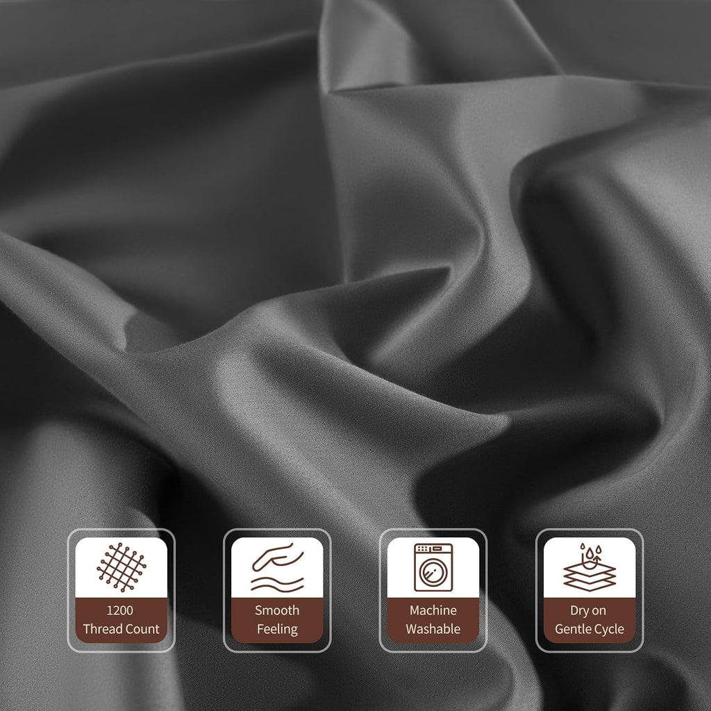 100% Egyptian Cotton Sheets Queen Size 4 Pcs Sheet Sets 1200 Thread Count 16' Deep Pocket Fitted Sheet Soft Breathable Bedding Set (Queen, Dark Gray)
