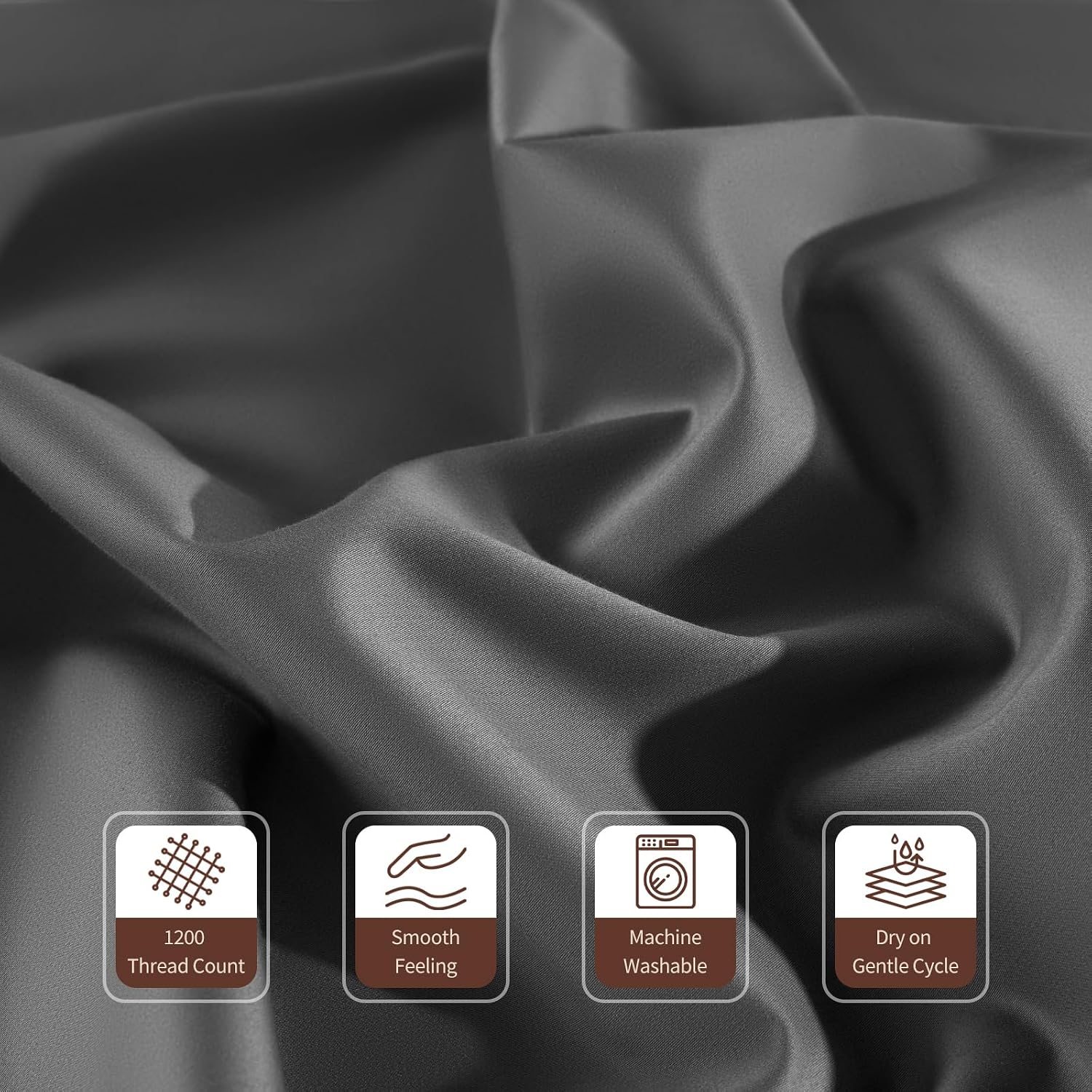 100% Egyptian Cotton Sheets Queen Size 4 Pcs Sheet Sets 1200 Thread Count 16' Deep Pocket Fitted Sheet Soft Breathable Bedding Set (Queen, Dark Gray)