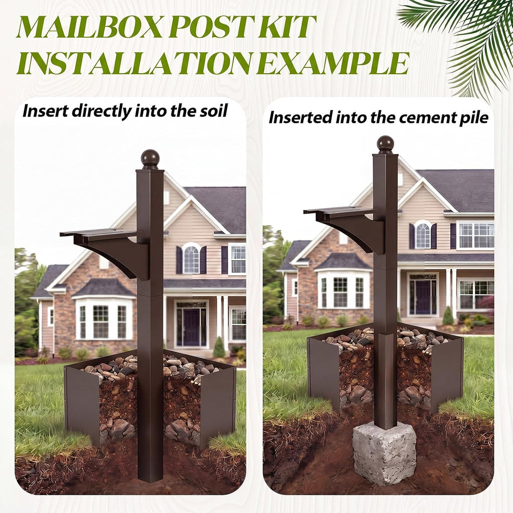 Colingmill 1 Set Iron Mailbox Posts with Planter Box for Outside 56 Inch / 4.6 ft Tall Decorative Mount with Flower Box Heavy Duty Architectural Post(Brown)
