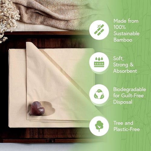 100% Bamboo Compostable Napkins (2000-Pack) | Heavy Duty Napkins for Lunch, Dinner, Events, Occasions & Entertaining | Eco Friendly | 3-Ply FSC Certified | Bamboo Paper Towels | 7.5 x 8 Inch