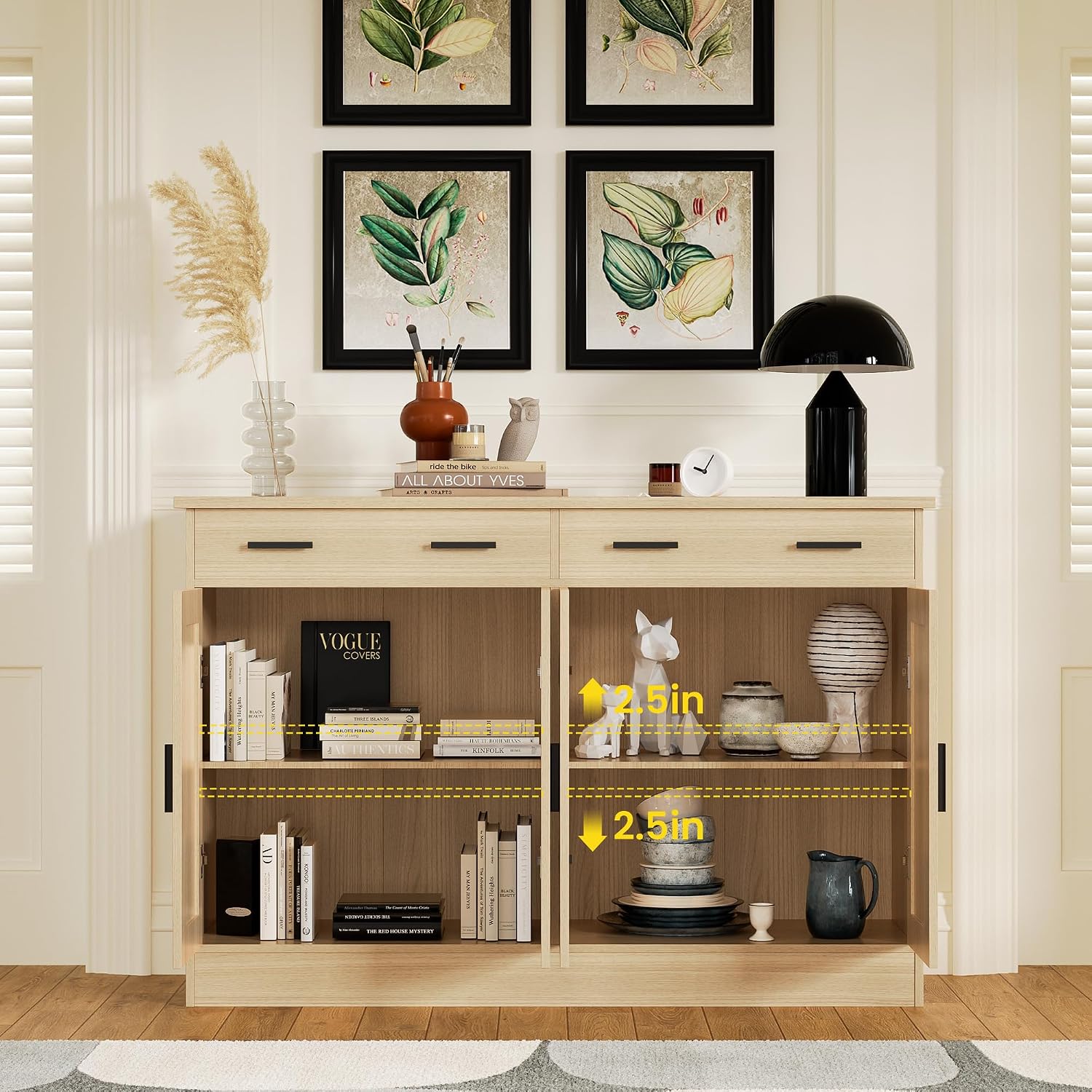 Anystyle 53' Oak Buffet Cabinet with Storage, Kitchen Sideboard Buffet Server with 2 Drawers & 4 Doors, Modern Coffee Bar Cabinet Credenza for Dining Room, Living Room, Hallway