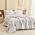 Sanracie 100% Cotton Quilt King Bedding Set(110'x98')-Floral Quilted Bedspreads Set,3pcs Yellow Wild Flower Botanical Printed Pattern Quilt Bedding Coverlet Summer Soft Lightweight Aesthetic Bedding