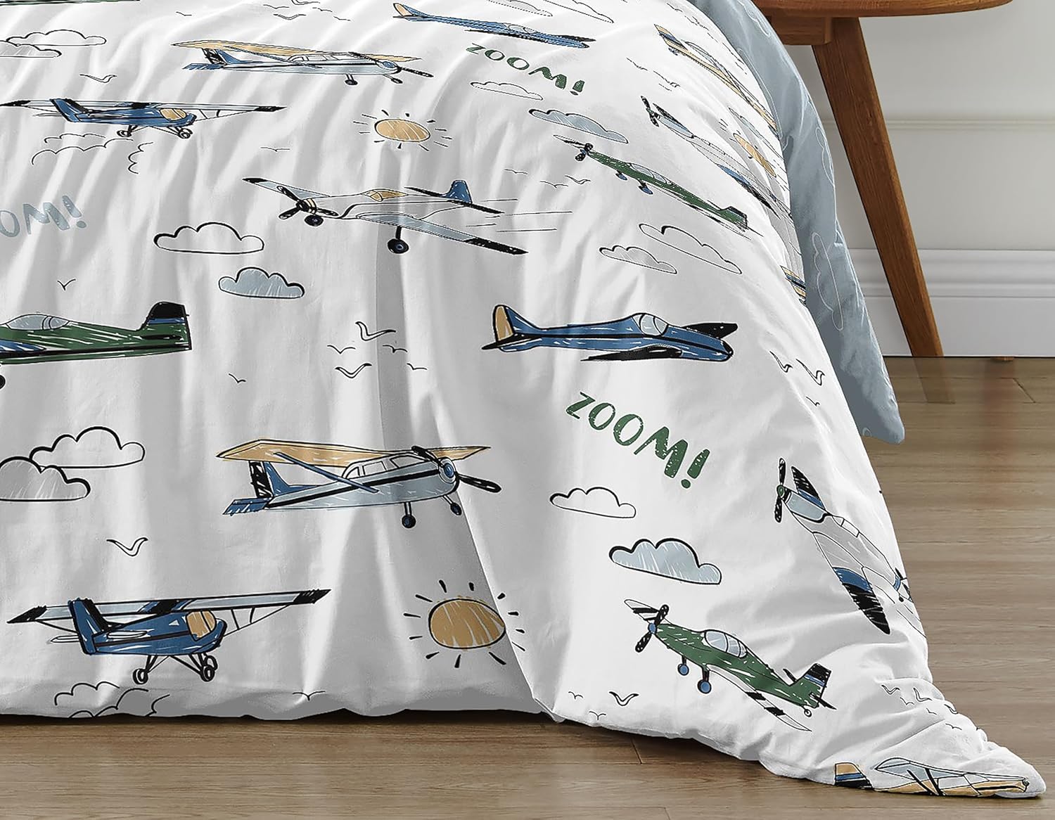 Sweet Jojo Designs 2-Piece Twin Comforter Set (Green Vintage Airplane) for Boys, Children, Kids Bedding, Bed in a Bag incl. Blanket & Pillow Sham (Airplanes, Transportation, Clouds, Sun, Sky, Blue)