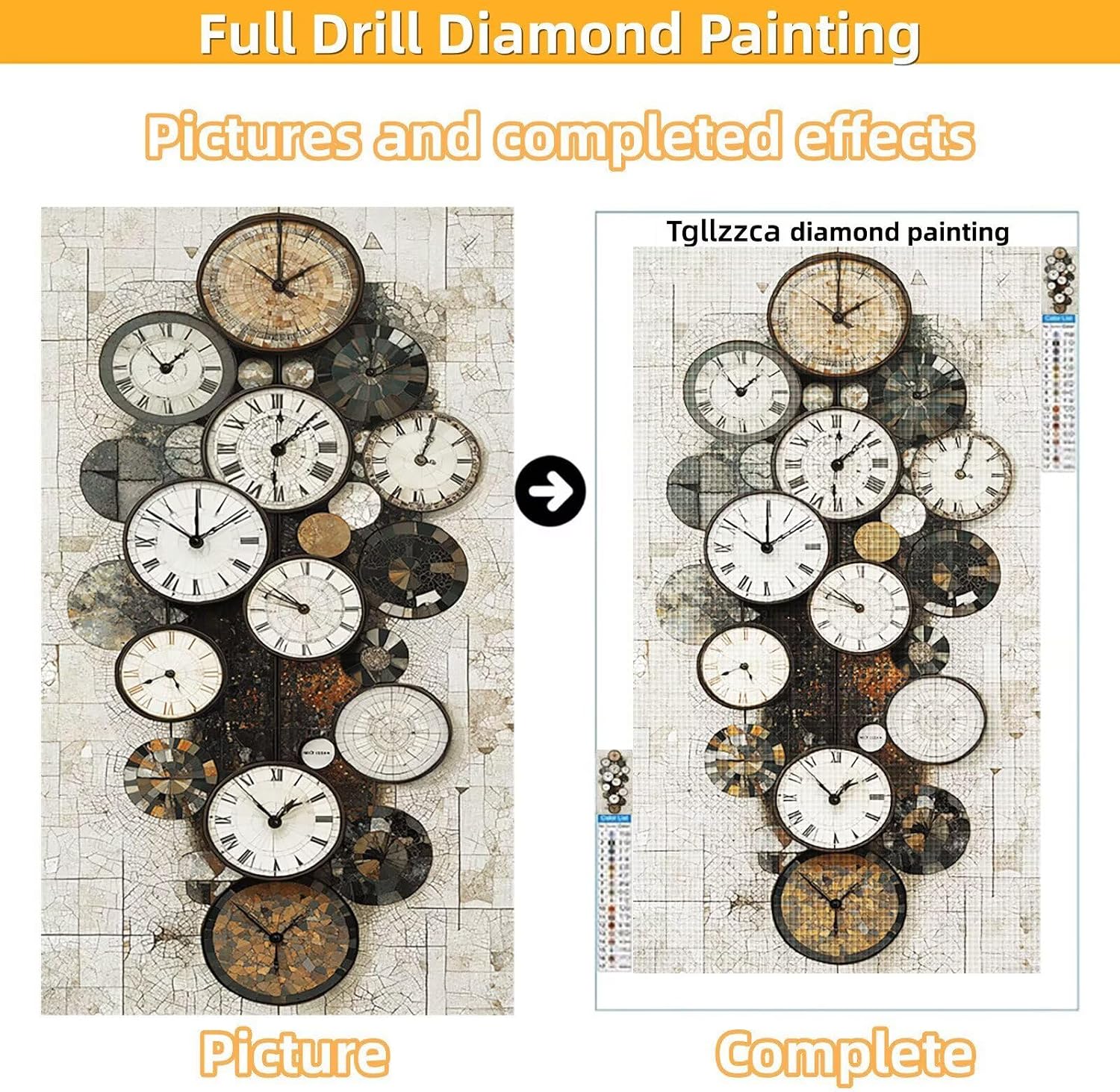Diamond Art Kits for Adults Abstract Diamond Painting Kits, 5D DIY Square Alarm Clock Full Drill Dimond Art Paintings Crafts for Adults for Gift Home Wall Decor, Large Size 36 x 72 Inch, Model714