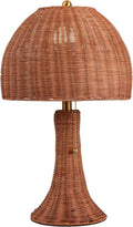 JONATHAN Y 22' Dark Brown Woven Rattan Mushroom Table Lamp Bohemian Coastal Bedside Lamp for Living Room Bedroom with Rattan Dome Shade LED Bulb Included JYL4011C