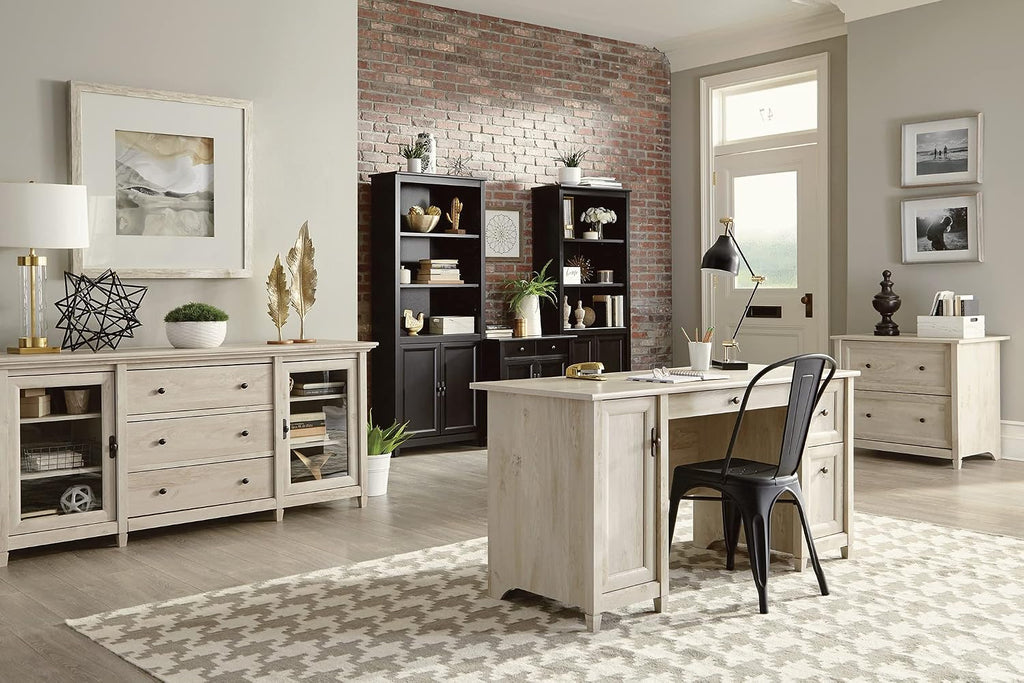 Sauder Edge Water Computer Desk with Storage Drawers, Home Office Desk, in Chalked Chestnut finish