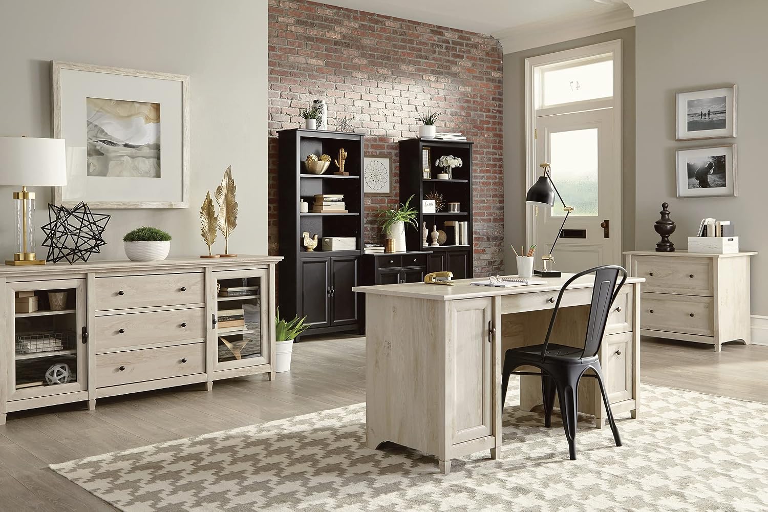 Sauder Edge Water Computer Desk with Storage Drawers, Home Office Desk, in Chalked Chestnut finish