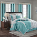 LANCO MODERN LIFESTYLE King Comforter Set, Blue, 15 Pieces Room in a Bag, Ultra Soft Jacquard with Patchwork, Luxury Bed Set with Sheets, Curtains, Bed Skirt, Pillow Shams, Cases and Pillows