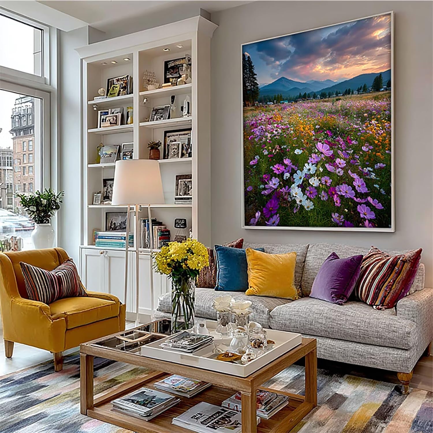 Flower Diamond Art Kits for Adults, Landscape 5D Diamond Painting Kit, 5D DIY Full Drill Dimond Art Paintings, DIY Dimond Gem Crafts for Adults Beginners, Wall Decor for Bedroom, Gifts, 40x54in 1-9103