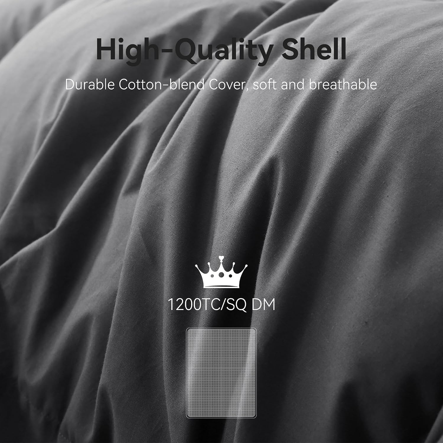 Grey Goose Feather Down Comforter Queen Size, Premium All Season Duvet Insert, 750+ Fill Power 1200TC Cotton Blend Fabric Hotel Style Comforter, 42 Oz Lightweight (90x90, Dark Grey)