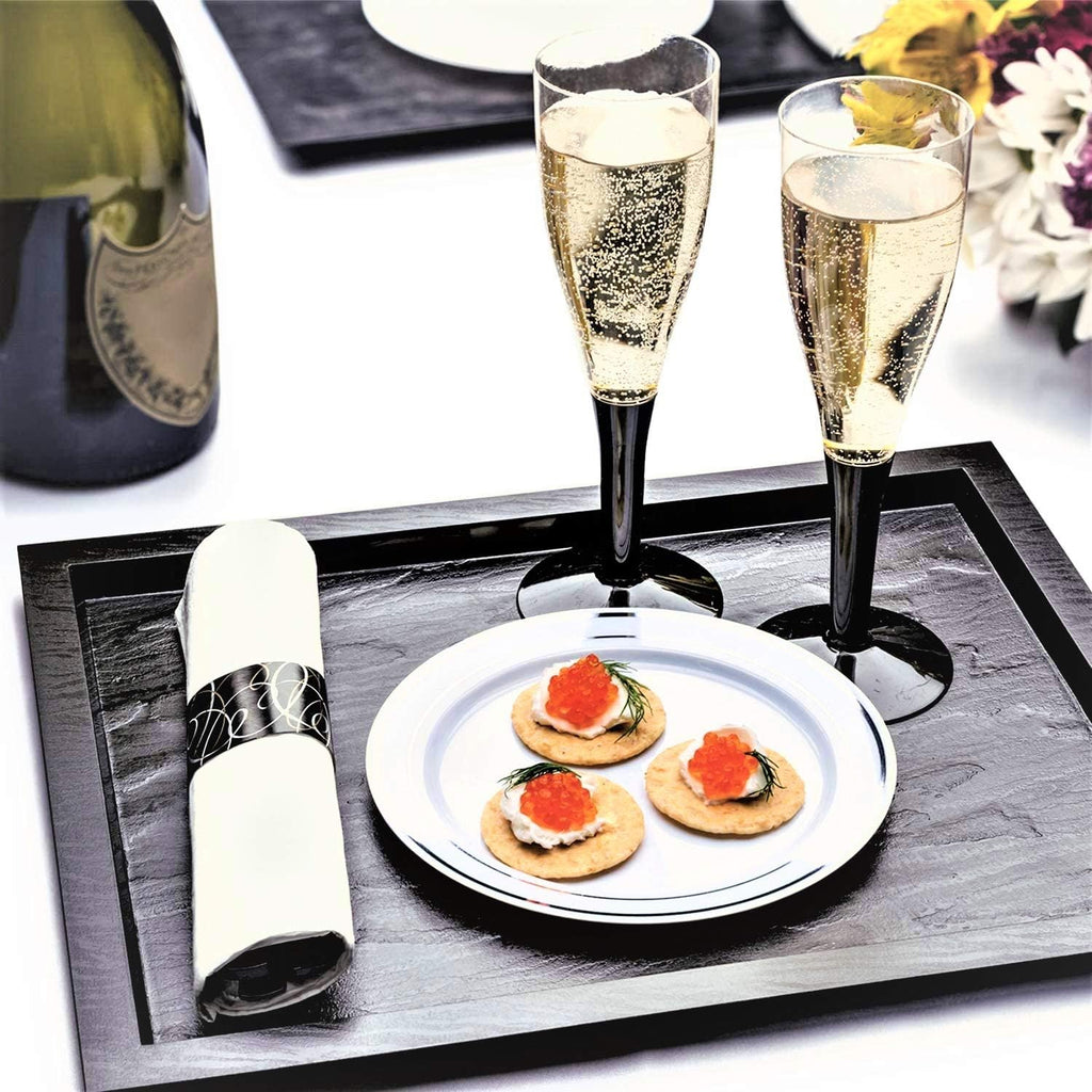 Party Essentials Party Supplies Wrapped Silverware Set Disposable, Pre Rolled Napkin and Cutlery, Spoons/Forks/Knives Black, 50 Units (Pack of 6)