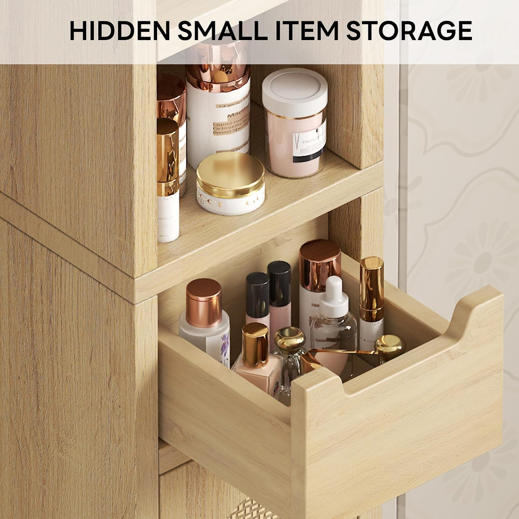 LIKIMIO 69' H Tall Bathroom Storage Cabinet with 2 Doors & 1 Drawer, Narrow Adjustable Shelves & Pull-Out Tissue Holder, Slim Freestanding Cabinet for Small Spaces, Kitchen, Entryway, Rustic White