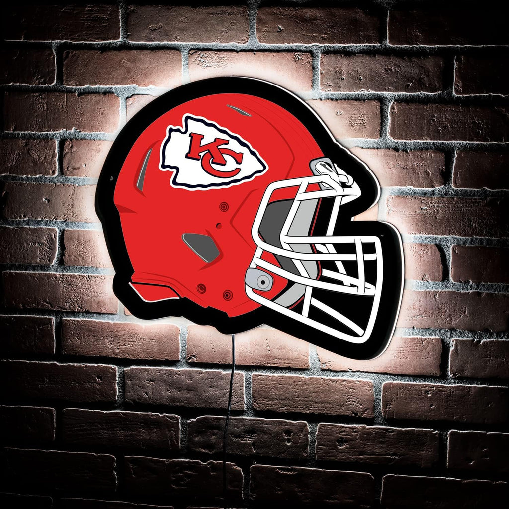Team Sports America Evergreen NFL Kansas City Chiefs Ultra-Thin LED Light Wall Sign Decor | Full Size Replica Helmet | 19.5 x 15 Inches | Made in the USA