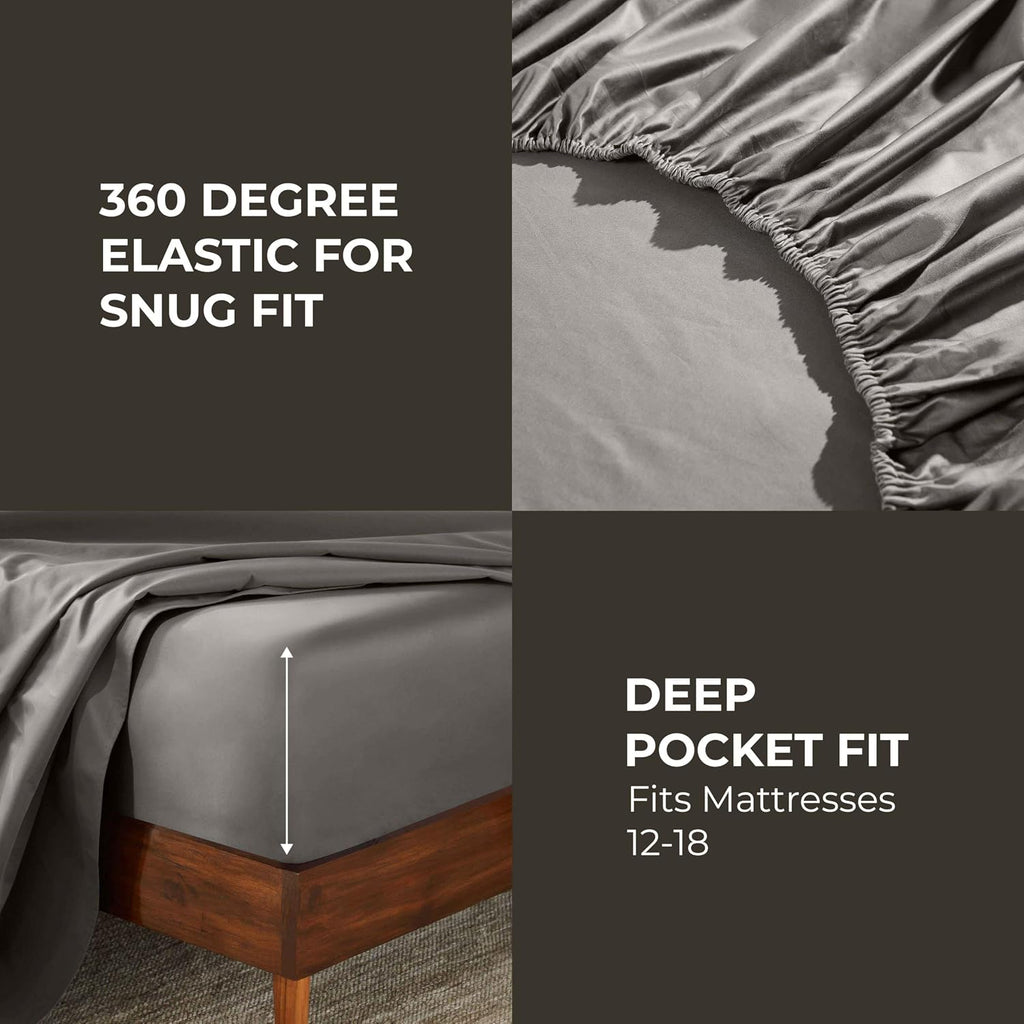 Superior Egyptian Cotton 850 Thread Count Bed Sheet Set, 1 Elastic Deep Pocket Fitted Sheet, 1 Flat Sheet, 2 Pillowcases, Daily Soft Sheets, Luxury, Plush, Home Collection, Full, Grey