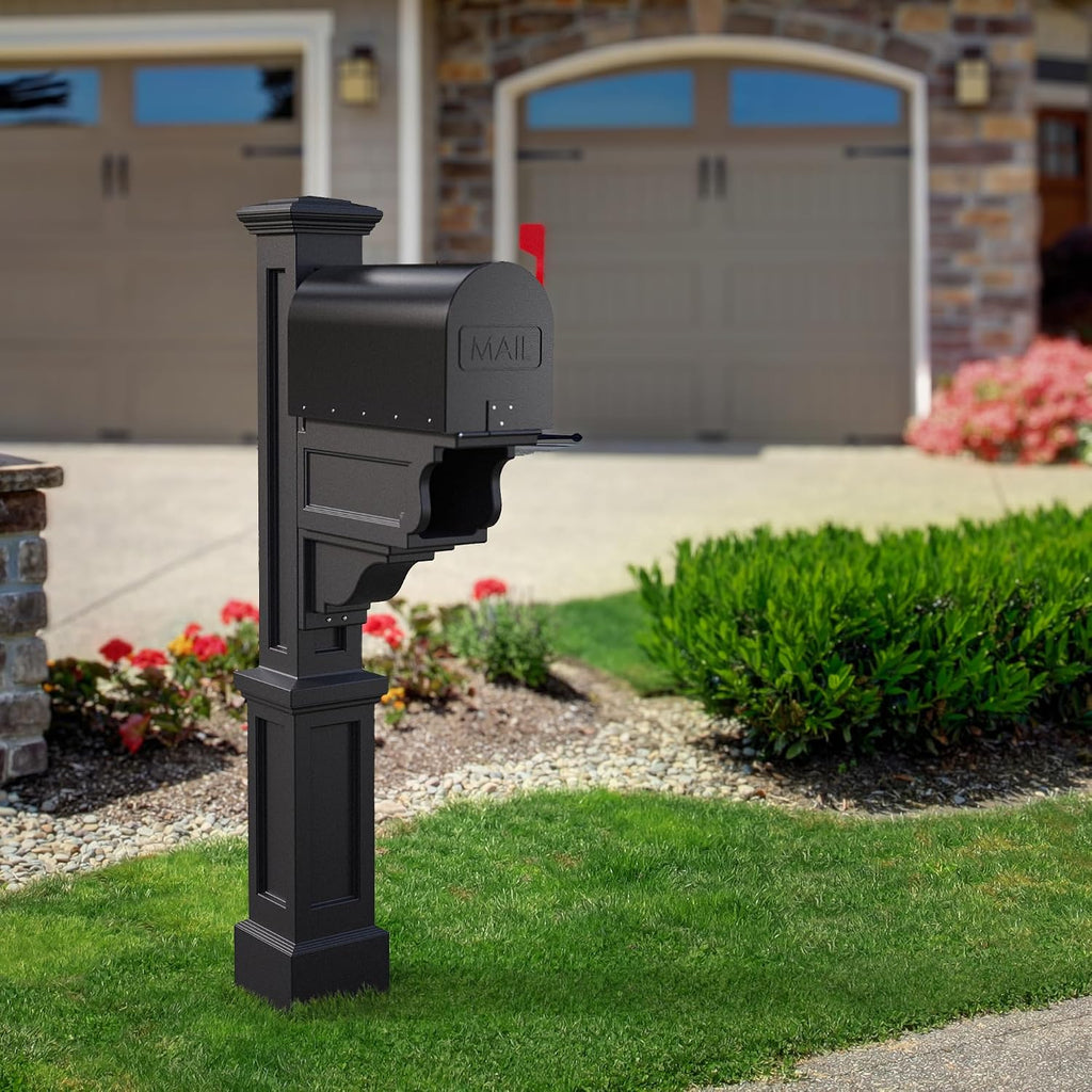 Mayne Dover Single Arm Mail Post - Black - 25.5in x 8in x 56.5in - Standard Post, Arm & Hardware Kit Included (5810-B)
