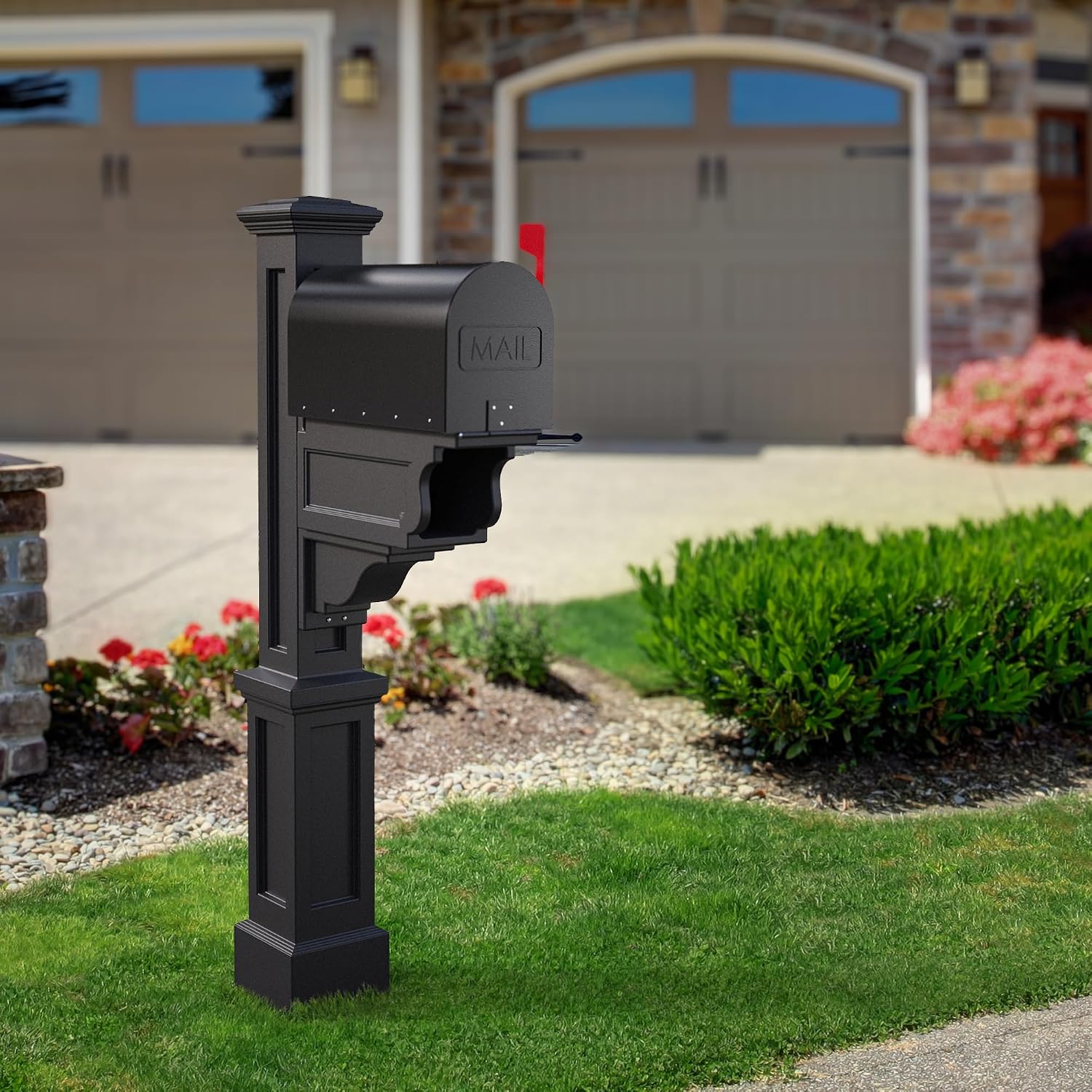 Mayne Dover Single Arm Mail Post - Black - 25.5in x 8in x 56.5in - Standard Post, Arm & Hardware Kit Included (5810-B)