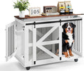 Yafylly 48 Inch XL Dog Crate, Wood XXL Dog Crate Furniture with Wheels, Flip-Top Feeding Door, Removable Divider, Farmhouse End Table Dog Crate with Sliding Barn Door, White