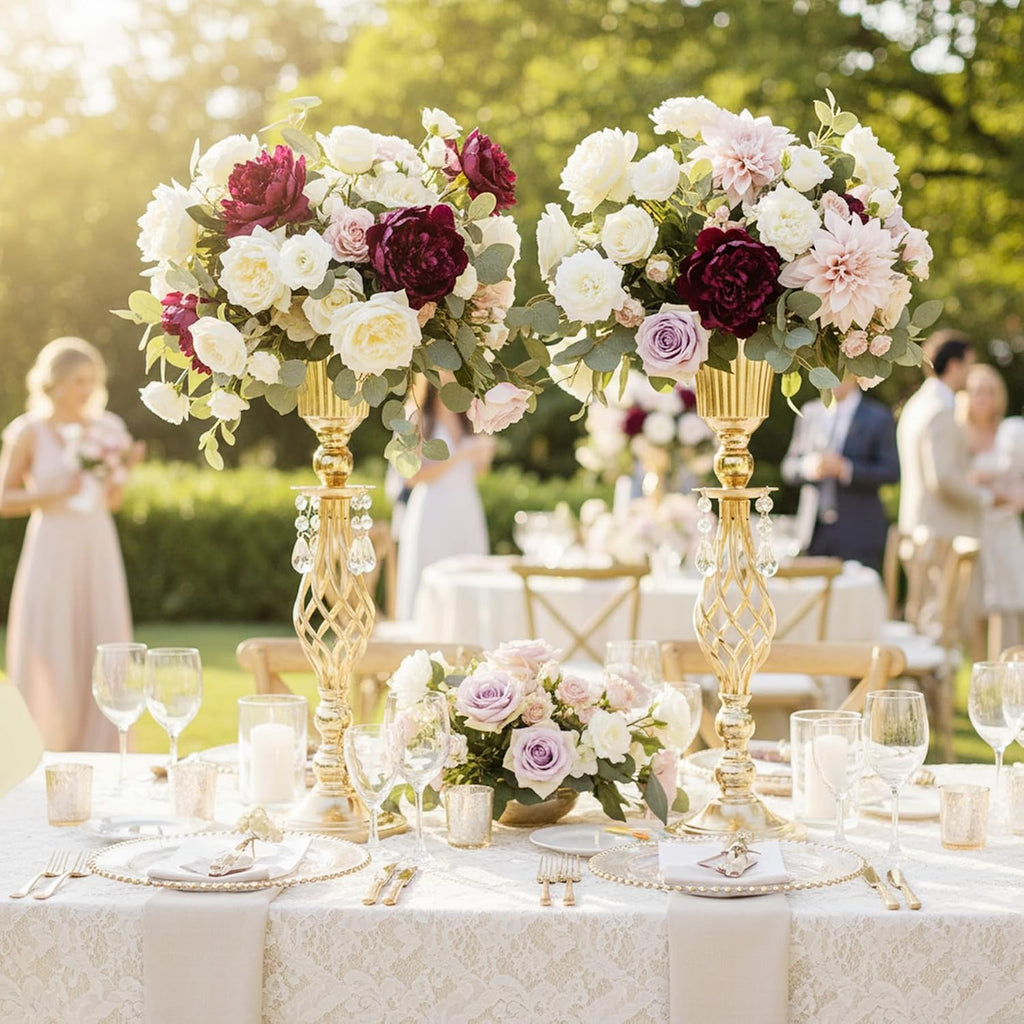 Pack of 10 Wedding Floral Vases for Centerpieces: Crystal Flower Centerpiece Vases for Reception Centerpieces Parties Events, 23.2 inches Versatile Flower Arrangement & Candle Holder Stands