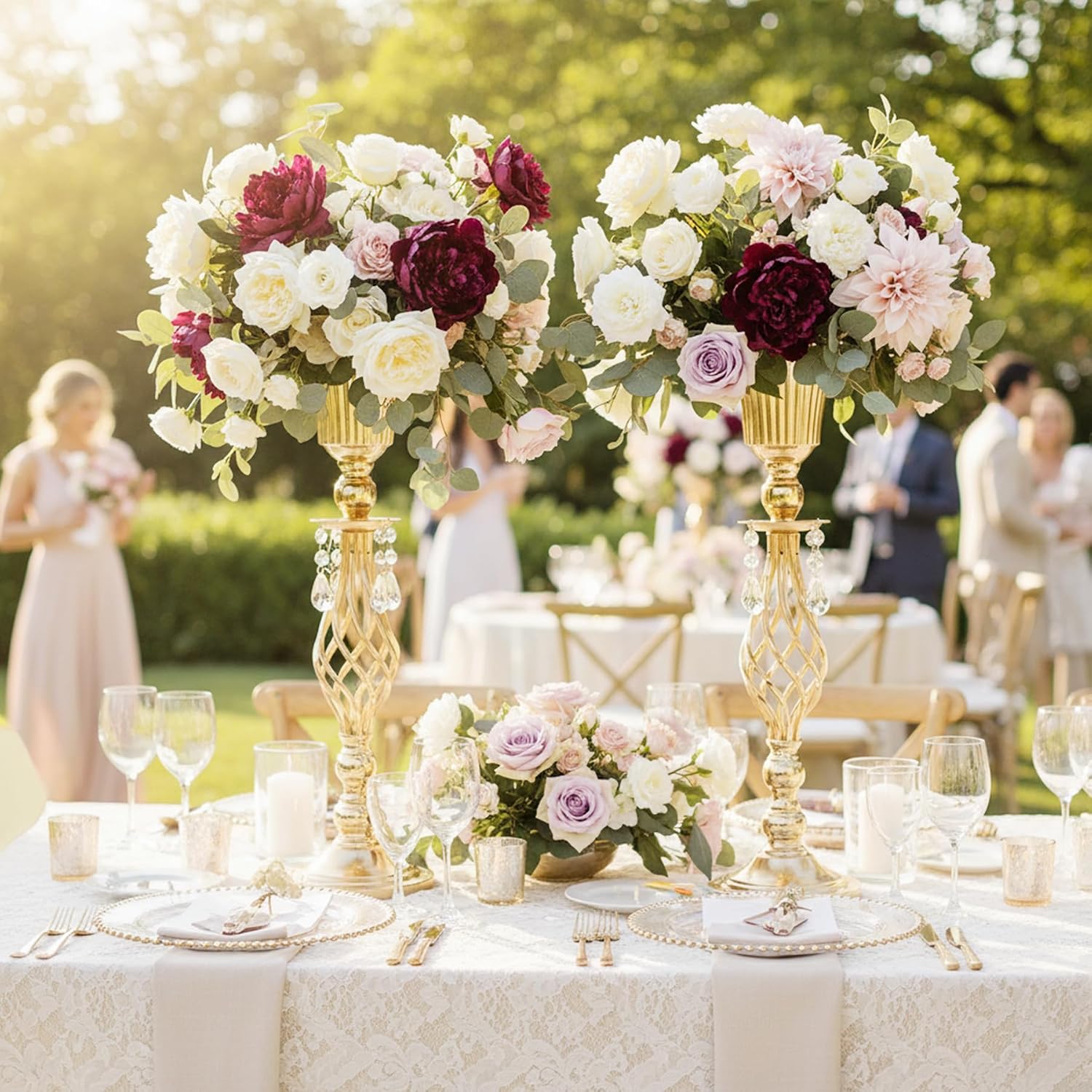 Pack of 10 Wedding Floral Vases for Centerpieces: Crystal Flower Centerpiece Vases for Reception Centerpieces Parties Events, 23.2 inches Versatile Flower Arrangement & Candle Holder Stands