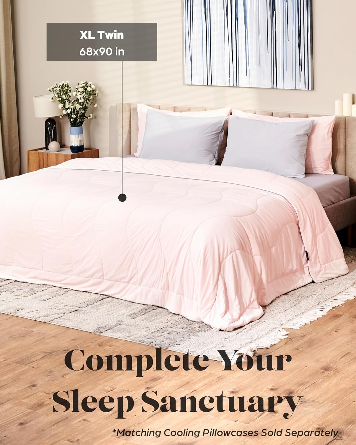 Lavish Comforts Cooling Comforter Twin XL 68x90, Cooling Blanket for Hot Sleepers & Night Sweats, Breathable Lightweight All Season Bedding Comforter, Soft Pink Duvet Insert