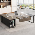 Tribesigns 70.8-Inch Executive Desk with 55-Inch File Cabinet, Large L Shaped Computer Desk with Storage Cabinet and Shelves, Industrial L-Shaped Desk for Home Office, Retro Gray & Black