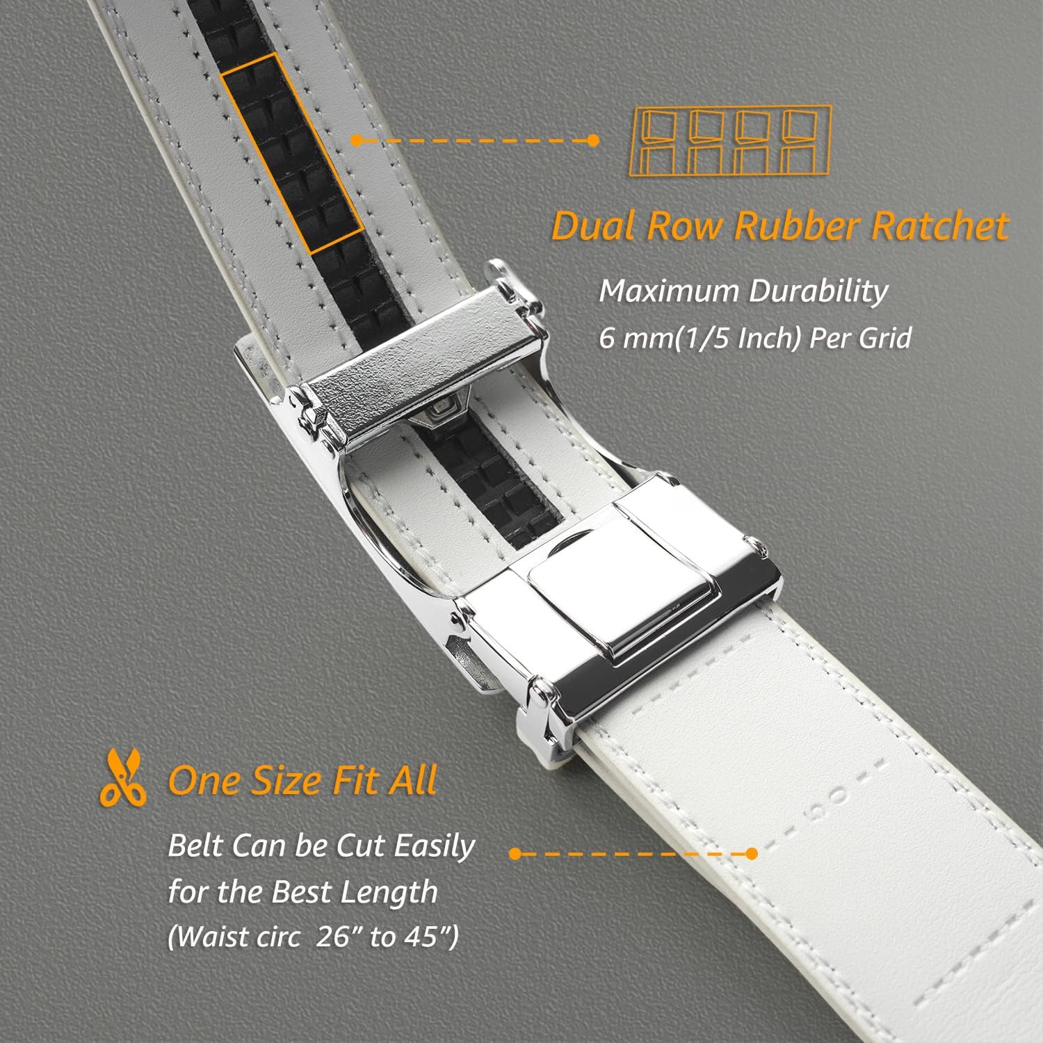 Ratchet Belt for Men, Genuine Leather Adjustable Click Dress Belt with Slide Buckle, Trim to Fit, Gift Box Included
