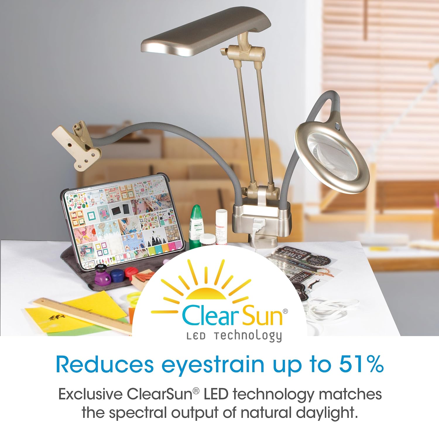 OttLite Ultimate LED 3-in-1 Creative Station w/Magnifier, Clearsun, Champagne, Shipper