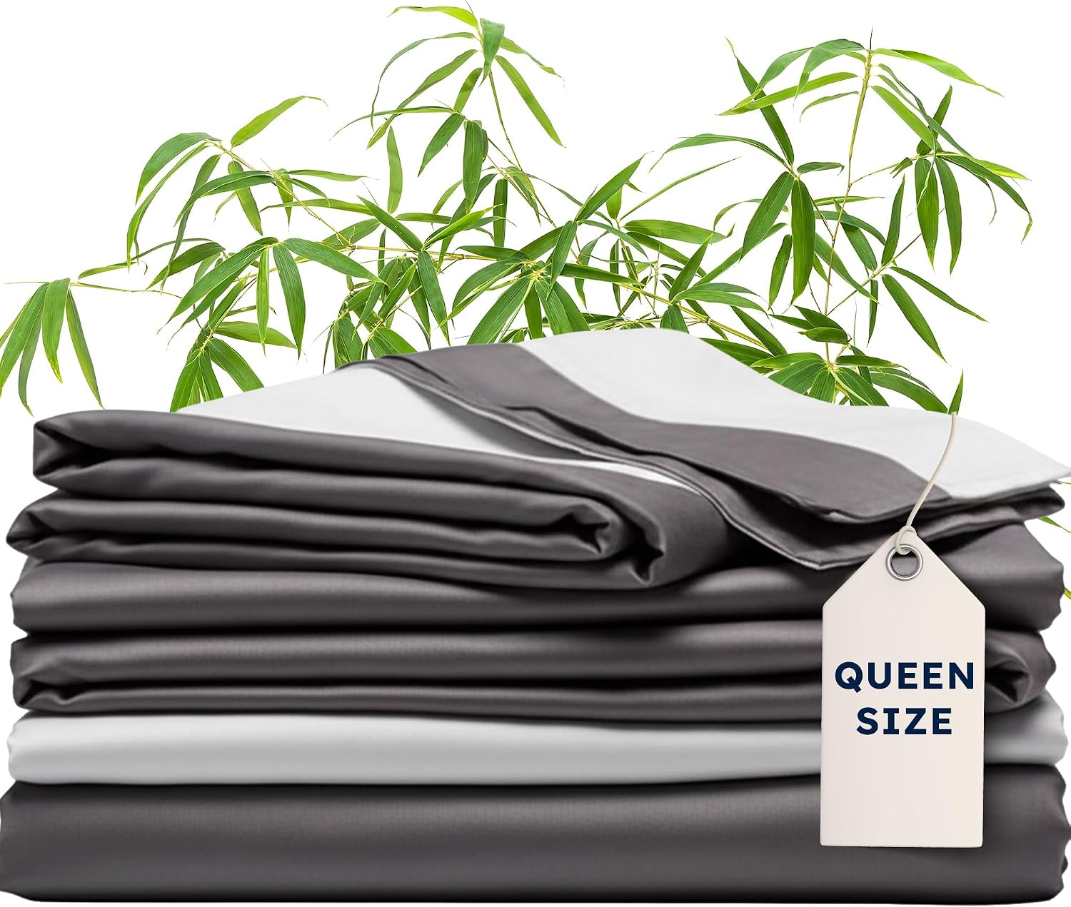 Wooflinen 100% Viscose Derived from Bamboo Sheets & Duvet Cover Set – Soft Feel Like Silk Bed Sheets – Two-Toned, Breathable, Cooling Bedding – Queen, 6 Pc Set