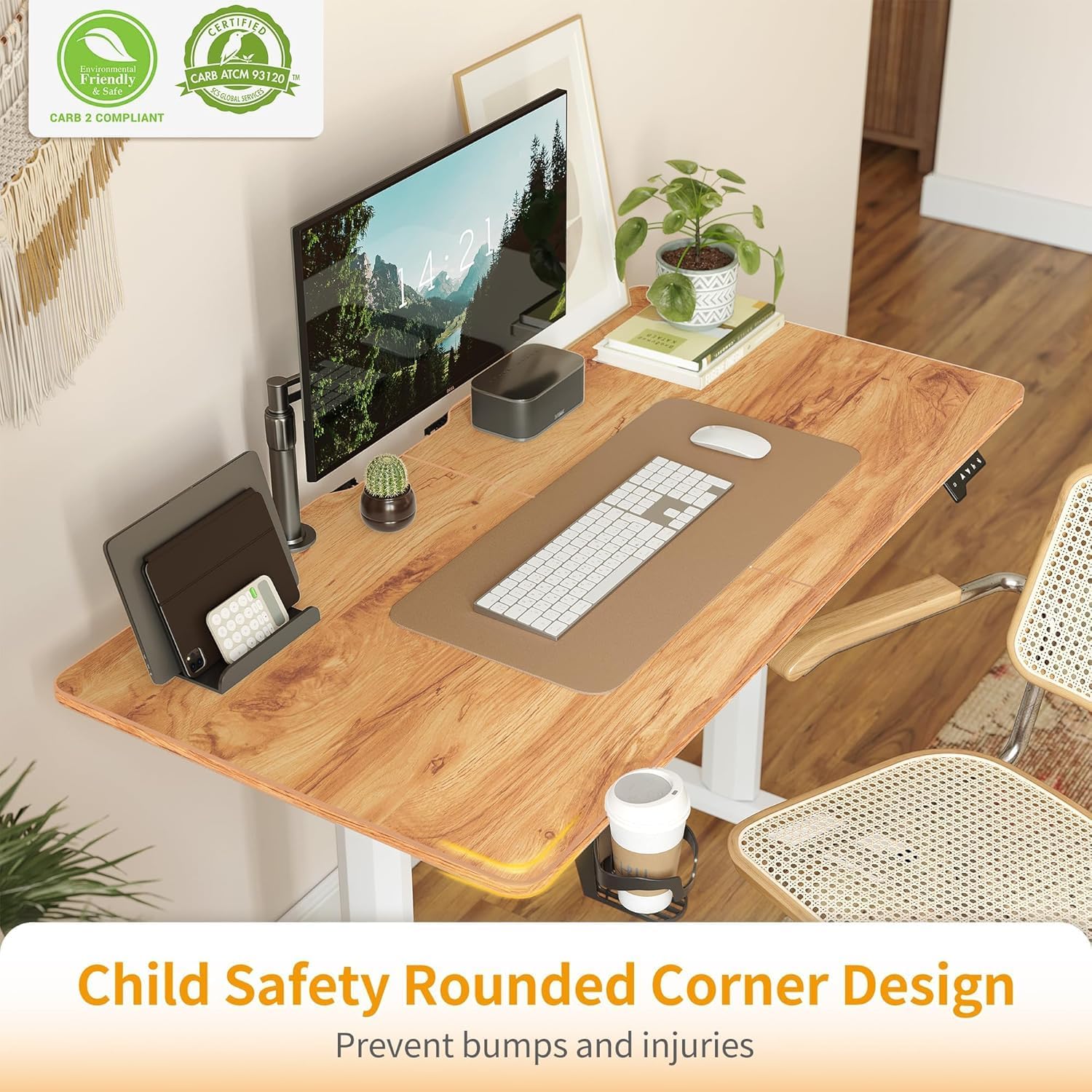 FEZIBO Height Adjustable Electric Standing Desk, 44 x 24 Inches Stand up Table, Sit Stand Home Office Desk with Splice Board, Light Rustic Brown