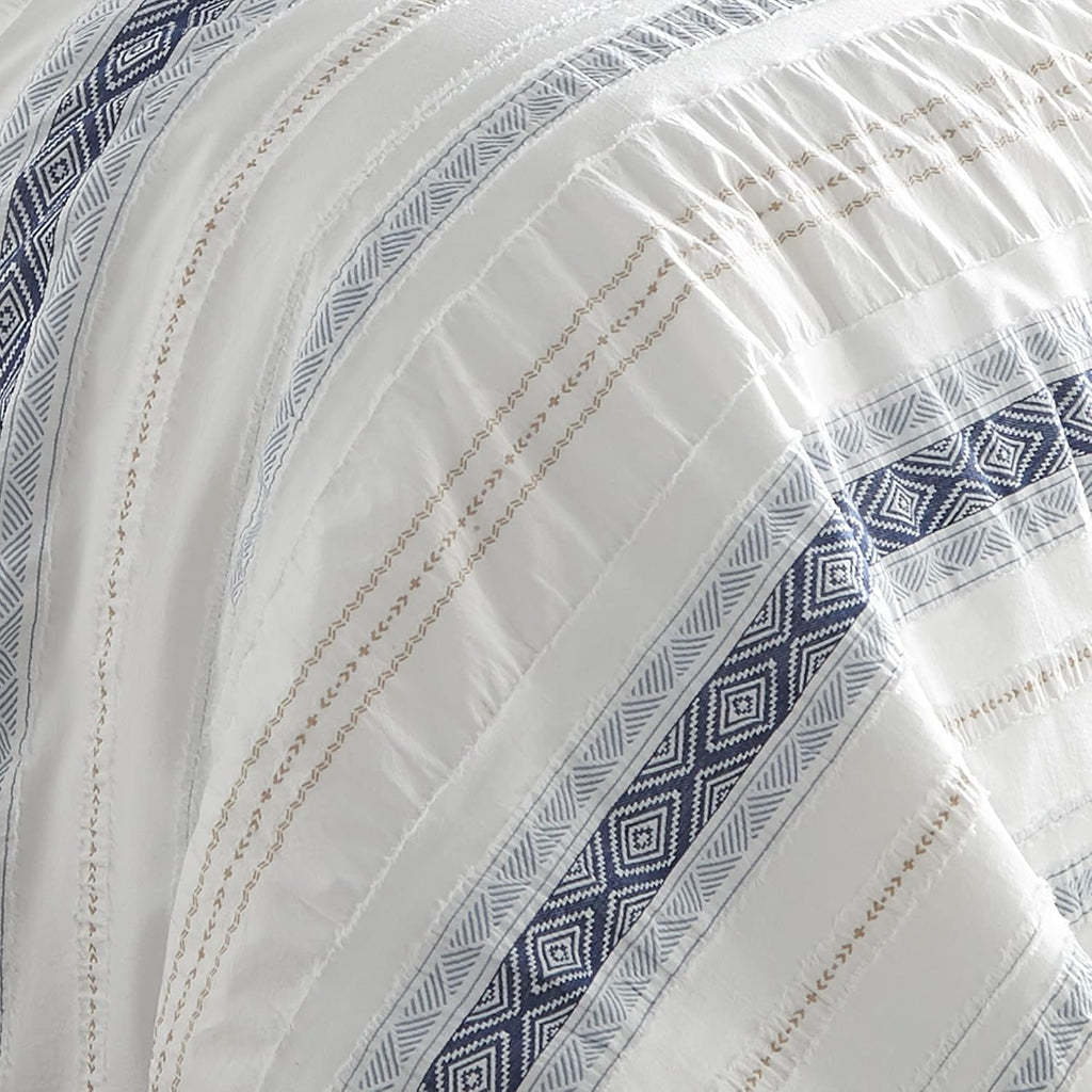 Levtex Home - Pickford Comforter Set - Full/Queen Comforter + Two Standard Pillow Cases - Blue, Taupe, Off-White - Jacquard Tribal - Comforter (90 x 94in.) and Pillow Case (26 x 20in.) - Cotton