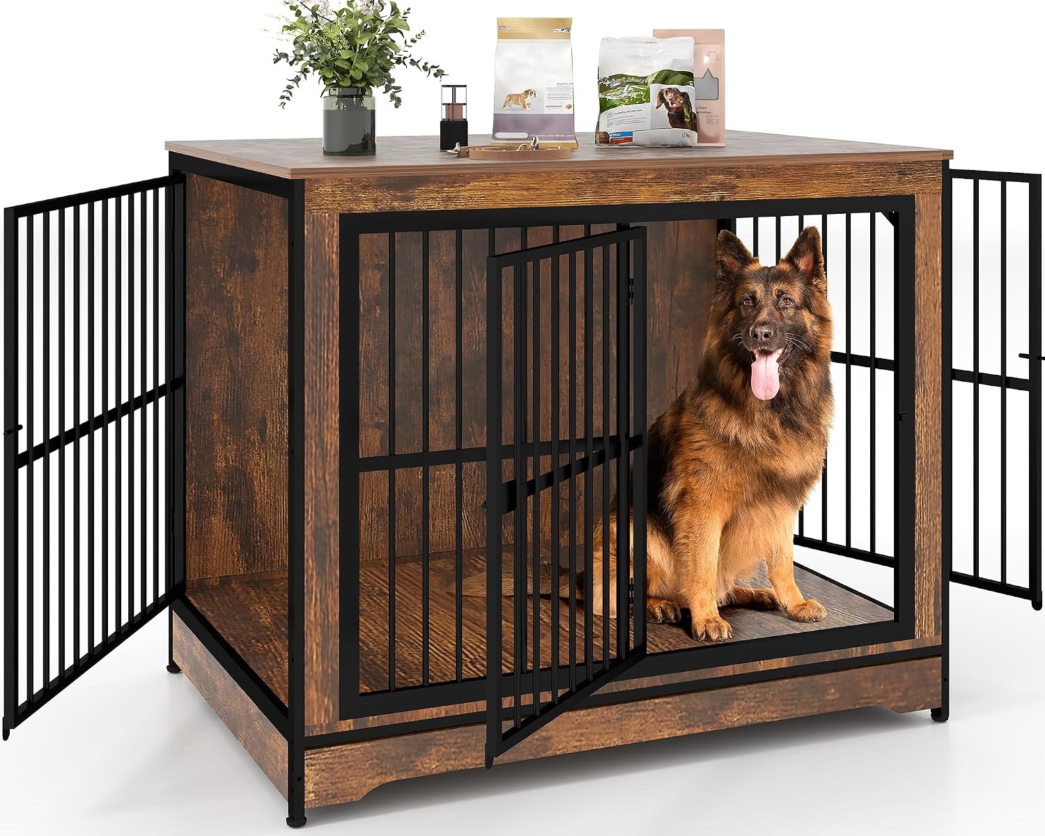Yafylly 42 in Dog Crate, XL Dog Crate Furniture with 3 Doors, Wooden Dog Furniture Crate for Medium Dogs Large Breed, Heavy Duty Dogs Kennel End Table, Multiple Units Can be Combined or Stacked