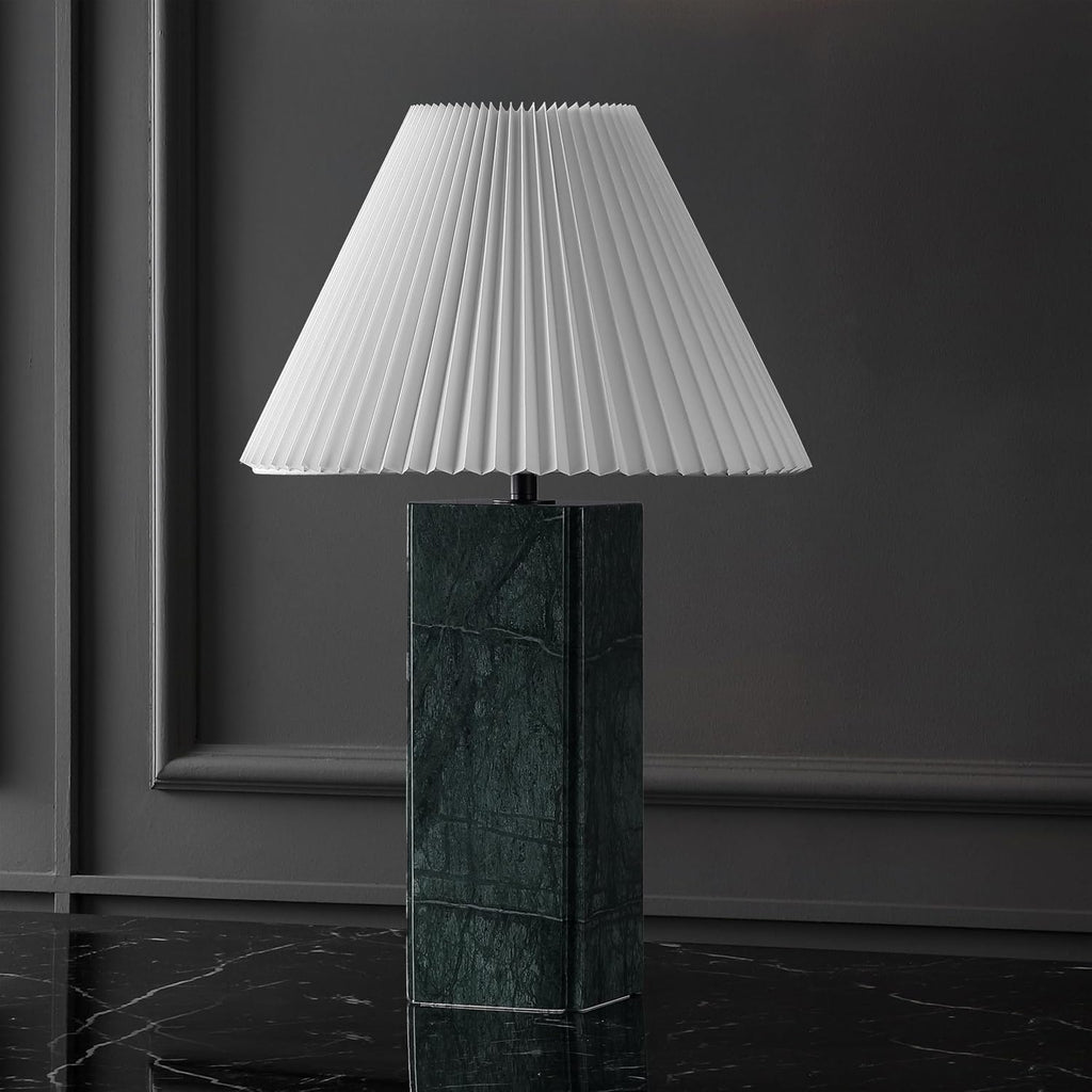SAFAVIEH Couture Lighting Collection - Mackenzie Square Dark Green Table Lamp, 25' Modern Bedside or Living Room Light with White Cotton Shade, Dimmable with LED Bulb (CTL1080G)