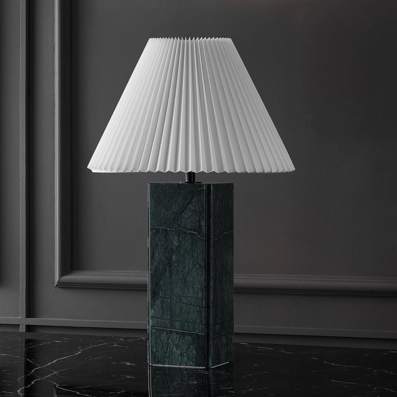 SAFAVIEH Couture Lighting Collection - Mackenzie Square Dark Green Table Lamp, 25' Modern Bedside or Living Room Light with White Cotton Shade, Dimmable with LED Bulb (CTL1080G)