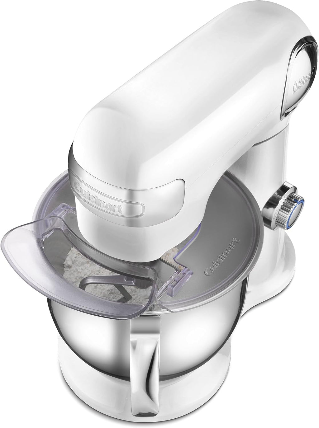 Cuisinart Stand Mixer, 12 Speed, 5.5 Quart Stainless Steel Bowl, Chef's Whisk, Mixing Paddle, Dough Hook, Splash Guard w/ Pour Spout, White Linen, SM-50NAS, Manual