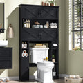 Over The Toilet Storage Cabinet, Farmhouse Storage Over Toilet with 4 Barn Doors & Adjustable Shelf, Space Saving Bathroom Organizer with Toilet Paper Holder Stand for Bathroom, Laundry, Rustic Black