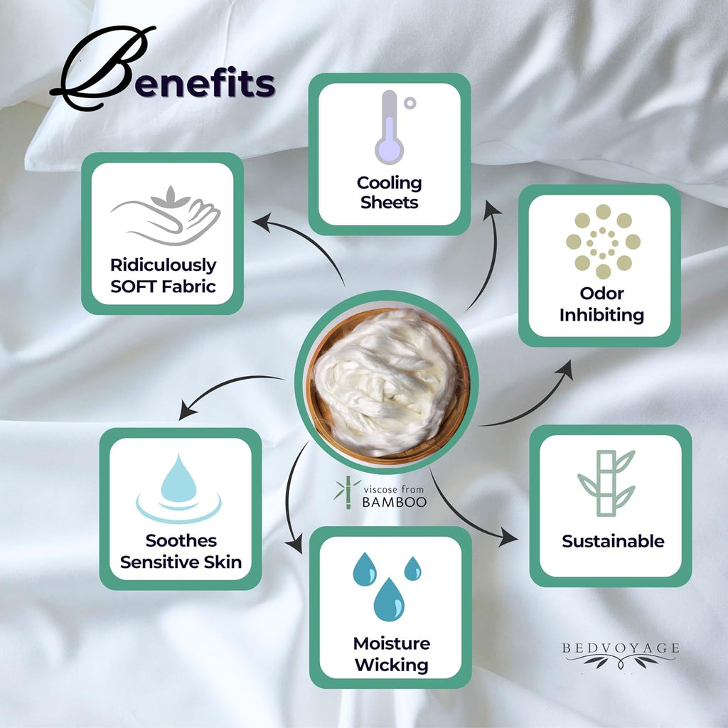 BedVoyage - Queen Luxury Sheet Set, 100% Viscose derived from Bamboo, Cooling Bedding Sheets & Pillowcases Set - Soft Bed Sheets - 18' Deep Pockets - Sky